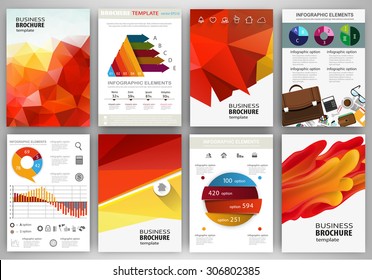 Abstract vector backgrounds and brochures for web and mobile applications. Business and technology infographic, icons, creative template design for presentation, poster, cover, booklet, banner.