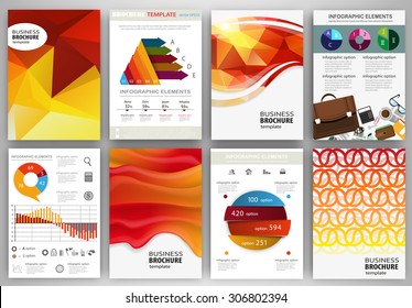 Abstract vector backgrounds and brochures for web and mobile applications. Business and technology infographic, icons, creative template design for presentation, poster, cover, booklet, banner.