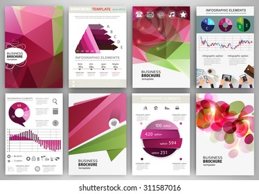 Abstract vector backgrounds and brochures for web and mobile applications. Business and technology infographic, icons, creative template design for presentation, poster, cover, booklet, banner.