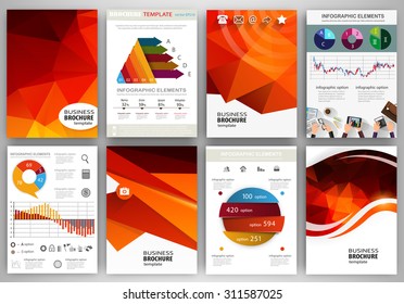Abstract vector backgrounds and brochures for web and mobile applications. Business and technology infographic, icons, creative template design for presentation, poster, cover, booklet, banner.