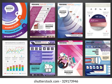 Abstract vector backgrounds and brochures for web and mobile applications. Business and technology infographic, icons, creative template design for presentation, poster, cover, booklet, banner.