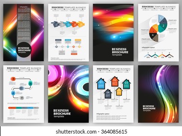 Abstract vector backgrounds and brochures for web and mobile applications. Business and technology infographic, icons, creative template design for presentation, poster, cover, booklet, banner.