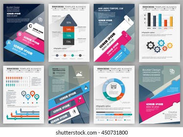 Abstract vector backgrounds and brochures for web and mobile applications. Business and technology infographic, icons, creative template design for presentation, poster, cover, booklet, banner.