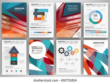 Abstract vector backgrounds and brochures for web and mobile applications. Business and technology infographic, icons, creative template design for presentation, poster, cover, booklet, banner.