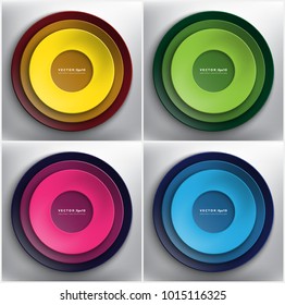 Abstract vector backgrounds set of 4. Colorful paper circles. Round paper frames. Isolated with realistic light and shadow on the light background. Vector illustration. Eps 10.