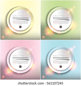 Abstract vector backgrounds set of 4. Round paper notes  with realistic light and shadow on the yellow, green, blue and pink background. Vector illustration. Eps10.