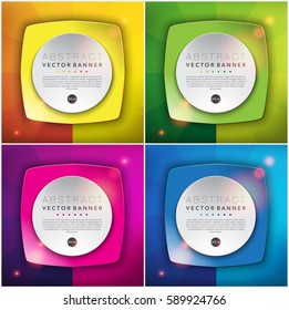 Abstract vector backgrounds set of 4. Round paper notes on the colorful, circular background. Each item contains space for own text. Vector illustration. Eps10.