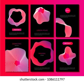 Abstract vector backgrounds set with liquid fluid form. 3d geometric shapes vibrant color gradient. Poster collection with dynamic design.