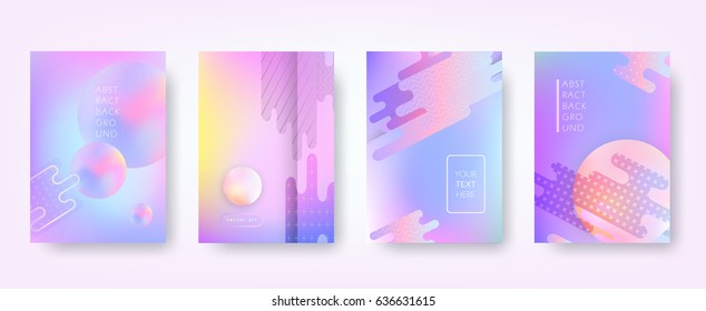 Abstract vector backgrounds in trendy style with blurry fluid 3d forms and elements of memphis style. Template for design poster, banner, flyer, cover, placard, magazine, book, presentation