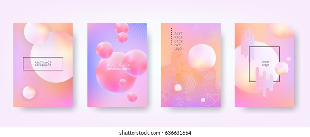 Abstract vector backgrounds in trendy style with blurry fluid 3d forms and elements of memphis style. Template for design poster, banner, flyer, cover, placard, magazine, book, presentation