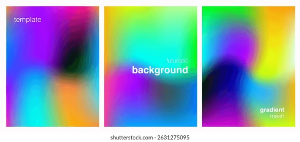 Fondos de Vector Abstractas con malla de gradiente vibrante en rosa, verde, azul y amarillo. Mezcla suave, resplandor suave y estilo futurista ideal para el diseño digital, de Web, creativo y de presentación.