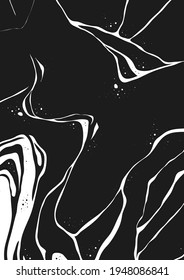 Abstract Vector Backgroung Jupiter Surface. Hand Drawn Marbel Pattern. Fashion Illustration Black and White Liquid Paint Ink
