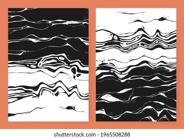 Abstract Vector Backgroung Jupiter Surface. Hand Drawn Marbel Pattern. Fashion Illustration Black and White Liquid Paint Ink