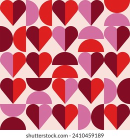 Abstract vector banner. Bauhaus pattern. Minimalist geometric textile or fabric print with hearts