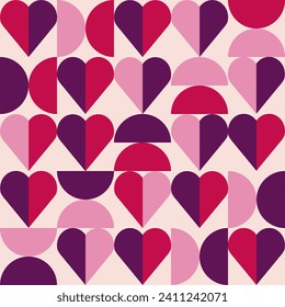 Abstract vector banner. Bauhaus pattern. Minimalist geometric textile or fabric print with hearts