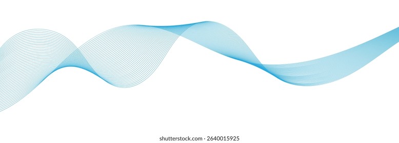 Abstract vector banner with blue wavy lines. Technology, data science, geometric border pattern. Thin line wavy abstract vector background. Seamless wavy line pattern. Vector illustration