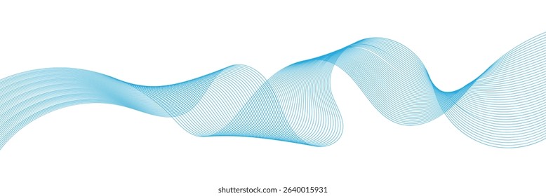 Abstract vector banner with blue wavy lines. Technology, data science, geometric border pattern. Thin line wavy abstract vector background. Seamless wavy line pattern. Vector illustration