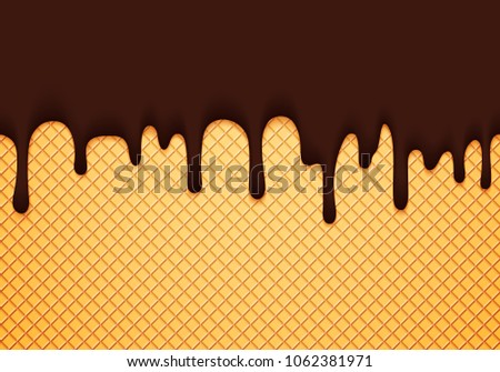 Abstract Vector Banner with Chocolate Ice Cream Glaze and Wafer. Delicious Food Background.