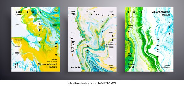 Abstract vector banner, collection of modern fluid art covers. Artistic background that applicable for design cover, poster, brochure and etc. Green, yellow and white creative iridescent artwork