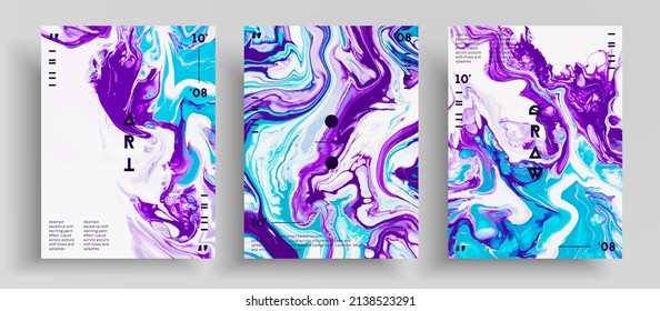 Abstrakter Vektorbanner, Sammlung moderner Cover für flüssige Kunst. Trendfarbener Hintergrund, der für Design-Cover, Einladung, Präsentation usw. verwendet werden kann. Farbige, universelle, trendige Malhintergründe.