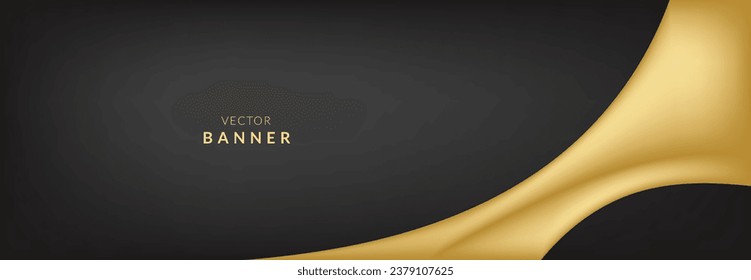 Abstract vector banner design template. Shiny golden moving lines design element on dark background for greeting cards and discount voucher.