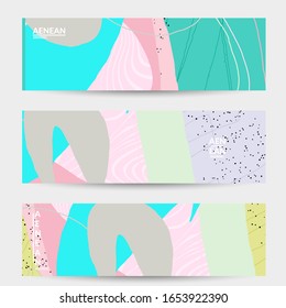 Diseño abstracto de banner vectorial con formas onduladas en colores naturales. Mano texturada con rayas y garabatos. Arte contemporáneo moderno. Plantilla de encabezado web para evento de promoción de venta.