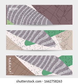 Abstract vector banner design with wavy motley shapes in natural colors. Hand textured with stripes and scribbles. Modern contemporary art. Web header template for sale promotion event.