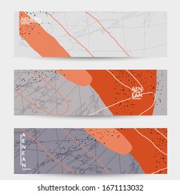 Abstract vector banner design with wavy motley shapes in natural colors. Hand textured with stripes and scribbles. Modern contemporary art. Web header template for sale promotion event.