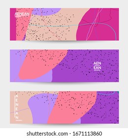 Abstract vector banner design with wavy motley shapes in natural colors. Hand textured with stripes and scribbles. Modern contemporary art. Web header template for sale promotion event.
