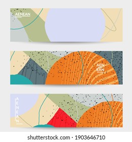 Resumen de diseño de banner vectorial con formas onduladas en colores naturales. Mano texturada con rayas y garabatos. Arte contemporáneo moderno. Plantilla de encabezado web para evento de promoción de venta.