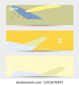 Abstract vector banner design with wavy motley shapes in natural colors. Hand textured with stripes and scribbles. Modern contemporary art. Web header template for sale promotion event.