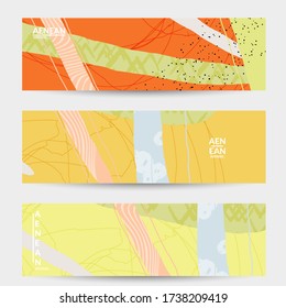 Pancarta de vector abstracto. Formas y líneas onduladas exóticas a rayas que se superponen. Un diseño moderno y sofisticado. Obra artística de motley natural. Hand dibujó el fondo texturizado para un post de moda en medios sociales.