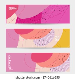 Abstract vector banner. Exotic striped overlapping wavy shapes and lines. Hipster contemporary design. Natural motley artwork. Hand drawn textured background for social media fashion post.