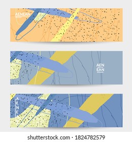 Abstract vector banner. Exotic striped overlapping wavy shapes and lines. Hipster contemporary design. Natural motley artwork. Hand drawn textured background for social media fashion post.