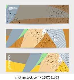 Abstract vector banner. Exotic striped overlapping wavy shapes and lines. Hipster contemporary design. Natural motley artwork. Hand drawn textured background for social media fashion post.