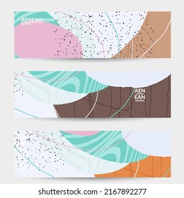 Abstract vector banner. Exotic striped overlapping wavy shapes and lines. Hipster contemporary design. Natural motley artwork. Hand drawn textured background for social media fashion post.