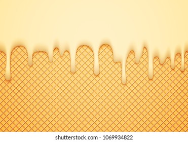 Bannière Vectorielle Abstraite avec bordure de glace de Lait Plombir et Wafer et Wafer. Arrière-Plan De Nourriture Délicieuse. Motif harmonieux De Glaze