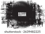 Abstract vector banner on the theme of urbanism, street art, digital technology and photo studios against the background of the architecture of a city, pixels.T-shirt design, poster. No AI used