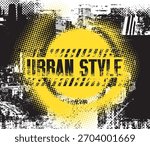 Abstract vector banner on the theme of urbanism, street art, digital technology and photo studios against the background of the architecture of a city, pixels.T-shirt design, poster, logo. No AI used 