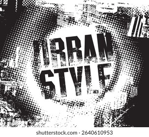 Abstract vector banner on the theme of urbanism, street art, digital technology and photo studios against the background of the architecture of a city, pixels.T-shirt design, poster. No AI used