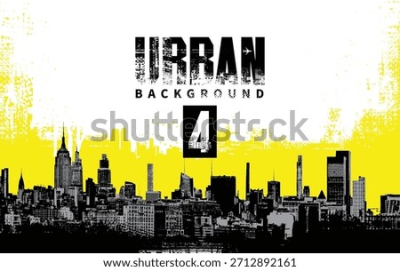 Abstract vector banner on theme urbanism and street art on the background of geometric architecture, silhouettes of skyscrapers of the big city in grunge style. T-shirt design. No ai 