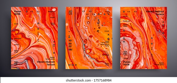 Abstract vector banner, pack of modern design fluid art covers. Trendy background that applicable for design cover, poster, brochure and etc. Orange, red and white unusual creative surface template
