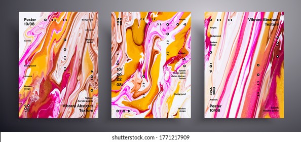 Abstract vector banner, pack of modern design fluid art covers. Artistic background that can be used for design cover, poster, brochure and etc. Pink, orange and white creative iridescent artwork