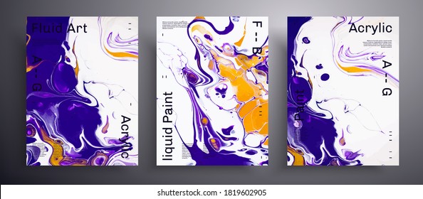 Pancarta de vector abstracto, paquete de diseño moderno cubiertas de arte fluido. fondo de moda que se puede utilizar para la cubierta de diseño, afiche, folleto, etc. Artesanía criolla, azul marino, blanco y naranja creativa iridiscente.
