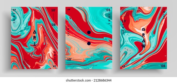 Pancarta de vector abstracto, paquete de diseño moderno cubiertas de arte fluido. Fondo artístico aplicable a la cubierta de diseño, invitación, presentación, etc. Coloridas obras de arte iridiscente creativas.
