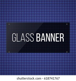 Abstract vector banner with rectangular glass. Blue Circles Background. Vector Illustration.