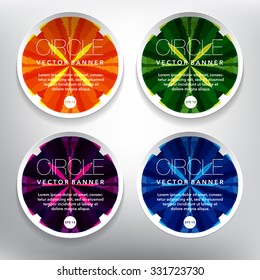 Abstract vector banner set of 4. White paper circles notes with colorful design. Isolated on the white panel. Vector illustration. Eps10.