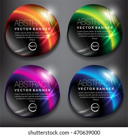 Abstract vector banner set of 4. Round pebble stones. Colorful and glossy on the black panel. Vector illustration. Eps10.