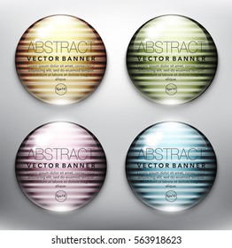 Abstract vector banner set of 4. Glass marbles with yellow, green, blue and pink design on the white background. Each item contains space for own text. Vector illustration. Eps10.