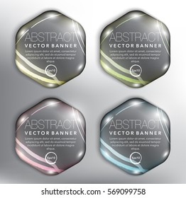 Abstract vector banner set of 4. Hexagonal pebble stones. Isolated with realistic shine and shadow on the white panel. Vector illustration. Eps10.